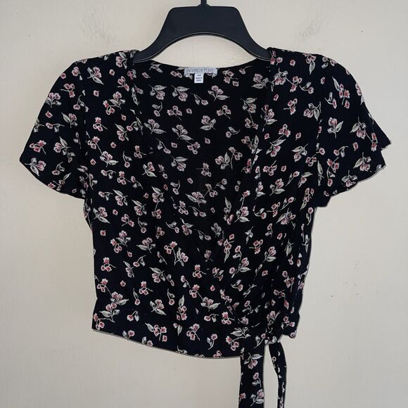 Patrons of Peace Wrap Crop Top Size XS Floral Short Sleeves Boho Waist Tie - Picture 6 of 6